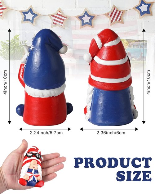 iStatue 4th of July Gnomes - Set of 2 Resin Patriotic Gnomes with American Flag - Festive Home Decor for Independence Day