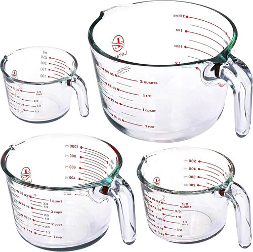 Le’raze Glass Measuring Cups Set of 4 - Heat-Resistant, Easy-Read Measurements | Dishwasher Safe Kitchen Bakeware