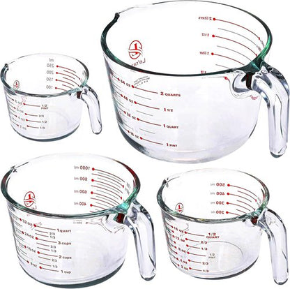 Le’raze Glass Measuring Cups Set of 4 - Heat-Resistant, Easy-Read Measurements | Dishwasher Safe Kitchen Bakeware