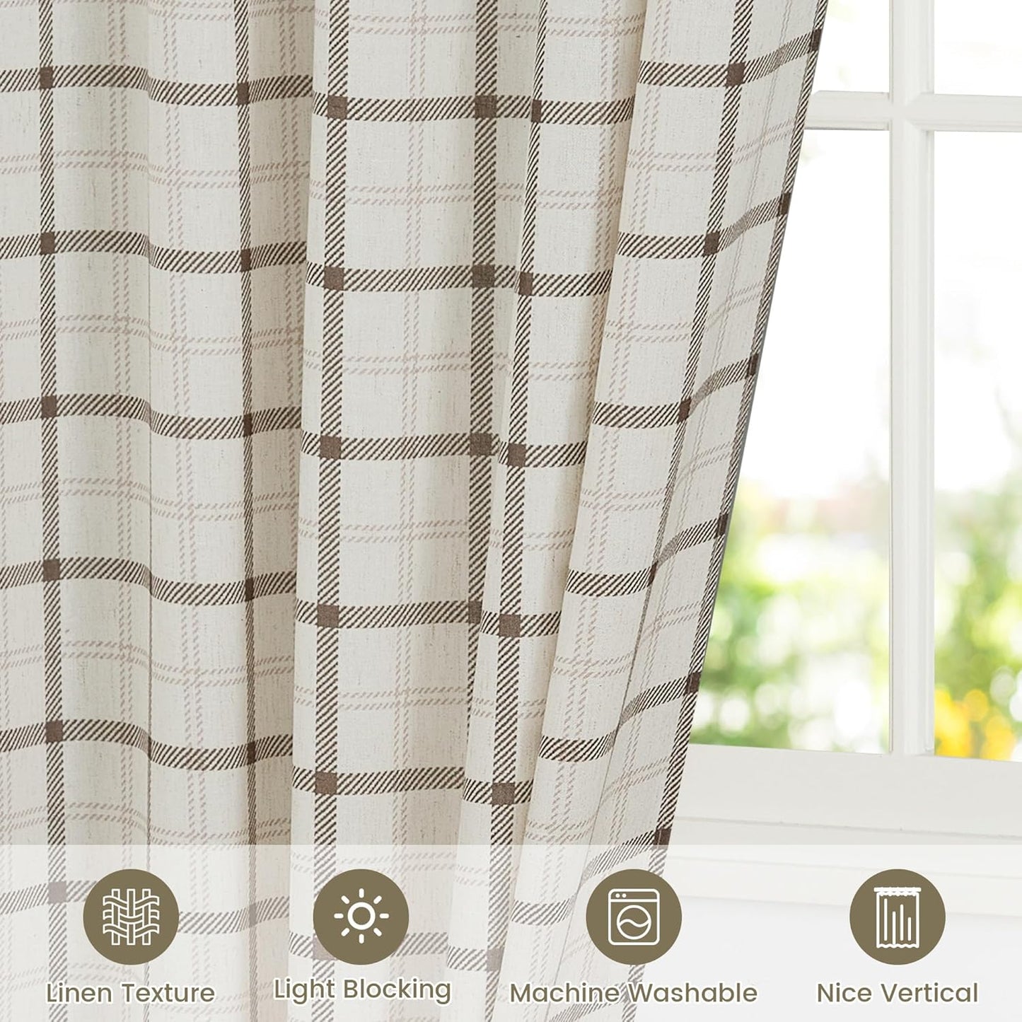NICETOWN Plaid Window Curtain - 84-Inch Linen Sheer Drapes for Living Room & Bedroom | 52" x 84", White, 1 Pair
