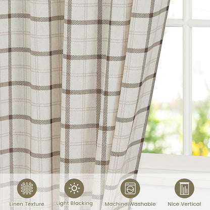 NICETOWN Plaid Window Curtain - 84-Inch Linen Sheer Drapes for Living Room & Bedroom | 52" x 84", White, 1 Pair