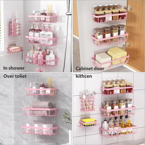 Liuoud Shower Caddy Organizer - 10 Pack Rustproof Stainless Steel Wall Storage Baskets | Pink