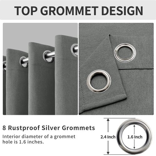 Easy-Going Linen Look Blackout Curtain Grommet Window Curtain Drapes for Bedroom, Living Room Thermal Insulated Room Darkening (2 Panels, 52x84 inch, Grey)