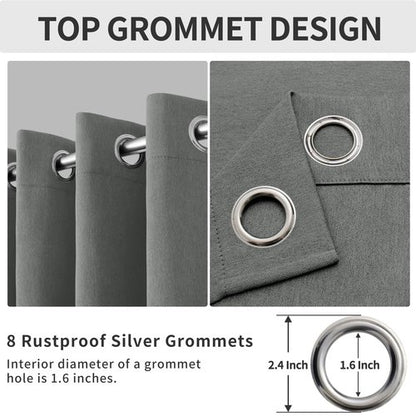 Easy-Going Linen Look Blackout Curtain Grommet Window Curtain Drapes for Bedroom, Living Room Thermal Insulated Room Darkening (2 Panels, 52x84 inch, Grey)