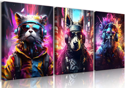 QGNBGBJ Framed Gaming Posters - Colorful Graffiti Animal Wall Art for Gamers | 12x16in Canvas Prints