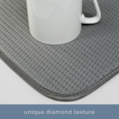 S&T INC. XL Dish Drying Mat - Absorbent Microfiber Kitchen Counter Pad, 18” x 24”, Grey Diamond Texture