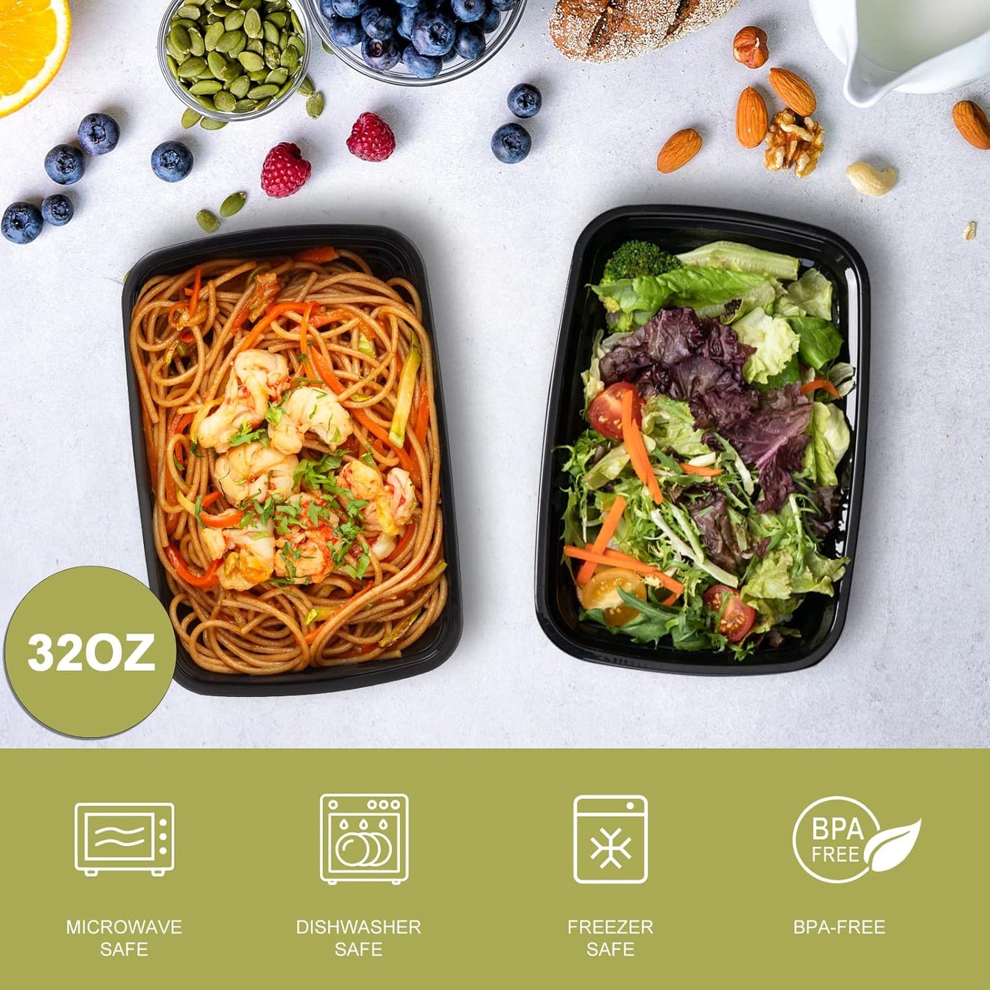 Skiennix Meal Prep Containers - 32oz Reusable, Leakproof, BPA-Free | Microwave & Dishwasher Safe - 15 Pack