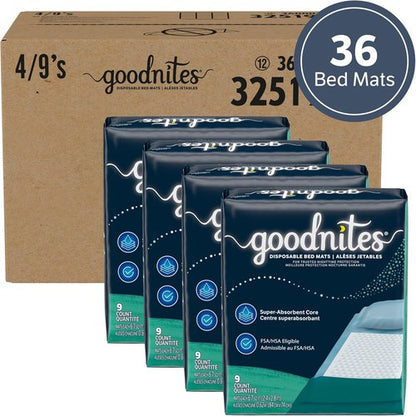 Goodnites Disposable Bed Pads - Bedwetting Protection Mats, 2.4 x 2.8 Ft, 36 Count (4 Packs of 9)