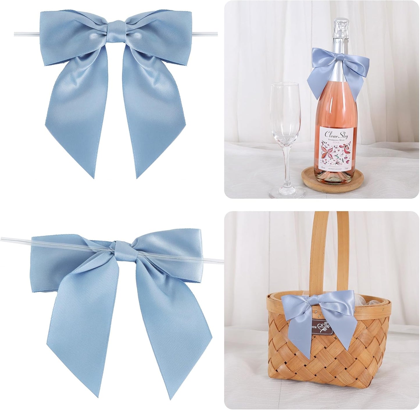 TONIFUL Dusty Blue Satin Ribbon Bows - 50pcs Decorative 4.5 Inch Bows for Gifts, Crafts & Parties
