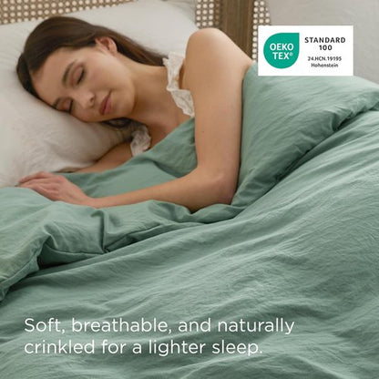 Bedsure Sage Green Duvet Cover - Extra Soft Prewashed Cotton-Like Polyester | Queen Size 90x90 Inches with Zipper Closure