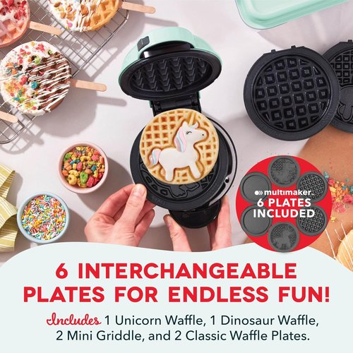Dash MultiMaker® Mini System - Compact Waffle Maker with Removable Griddle Plates - Aqua, 6 Plates
