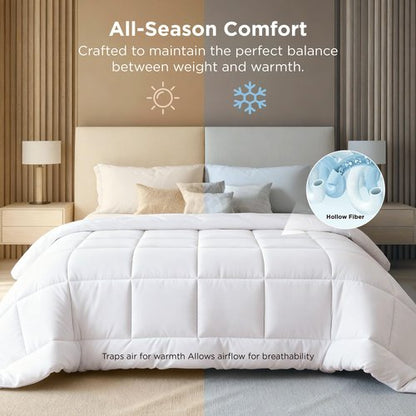 Bedsure Comforter Duvet Insert - Quilted Comforters Oversize Queen Size, All Season Duvet, GentleSoft Down Alternative Bedding, with 8 Tabs, Gifts for Women/Men, White, Oversize Queen 98 x 98 Inches