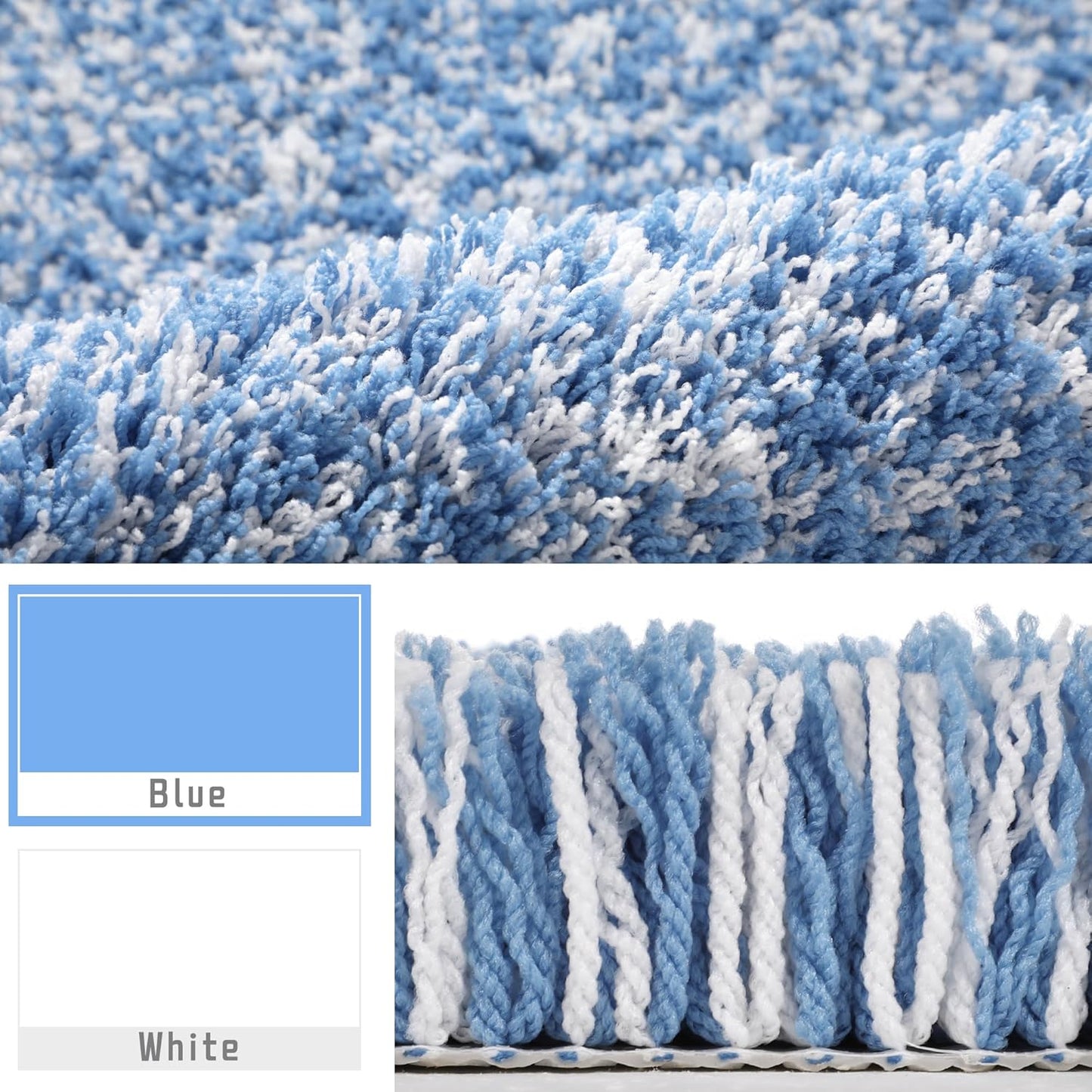 Yimobra Ultra Soft Bath Rugs | Non-Slip Microfiber Mats for Bathroom | 32x20, Blue and White