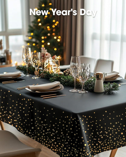 Pureegg Disposable Plastic Tablecloths - 54 x 108 Inch, Leakproof & Sturdy, Black and Gold | 8 Pack for Graduation Celebrations