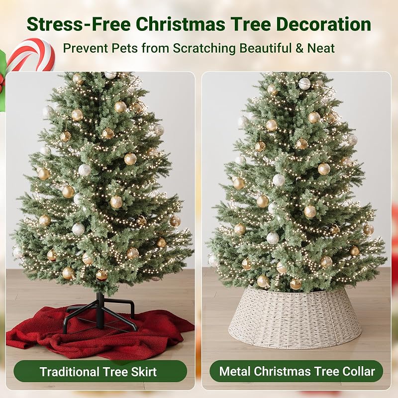 28 Inch Cream Christmas Tree Collar - Woven Cotton Rope with Metal Frame