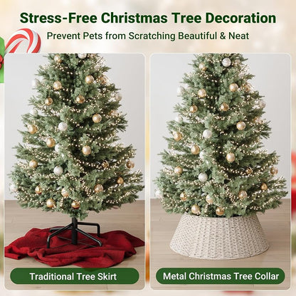 28 Inch Cream Christmas Tree Collar - Woven Cotton Rope with Metal Frame