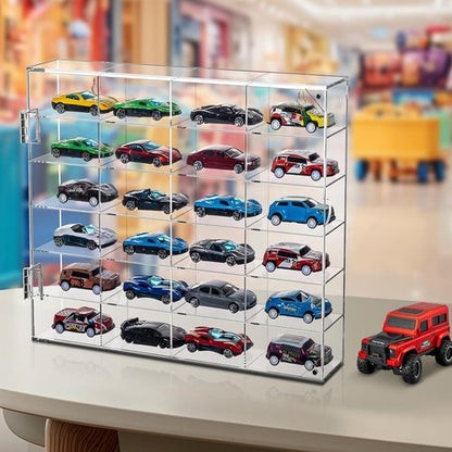 JUESHA Acrylic Display Case - Hot Wheels Storage for 1/64 Scale Cars | 6 Levels, 24 Slots, Clear Organizer