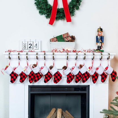 JOYIN 24 PCS Mini Christmas Stockings - Red Black Plaid Decor for Tree & Holiday Parties