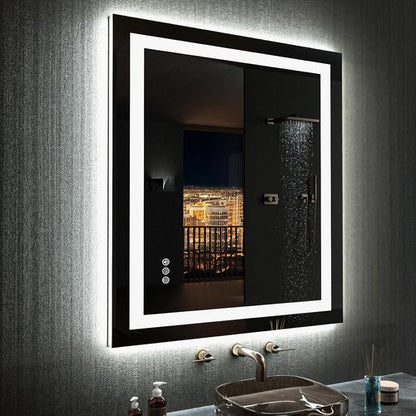 LOAAO LED Bathroom Mirror - 28" x 32" Anti-Fog, Dimmable, RGB Backlit & Front Lighted with Memory Function