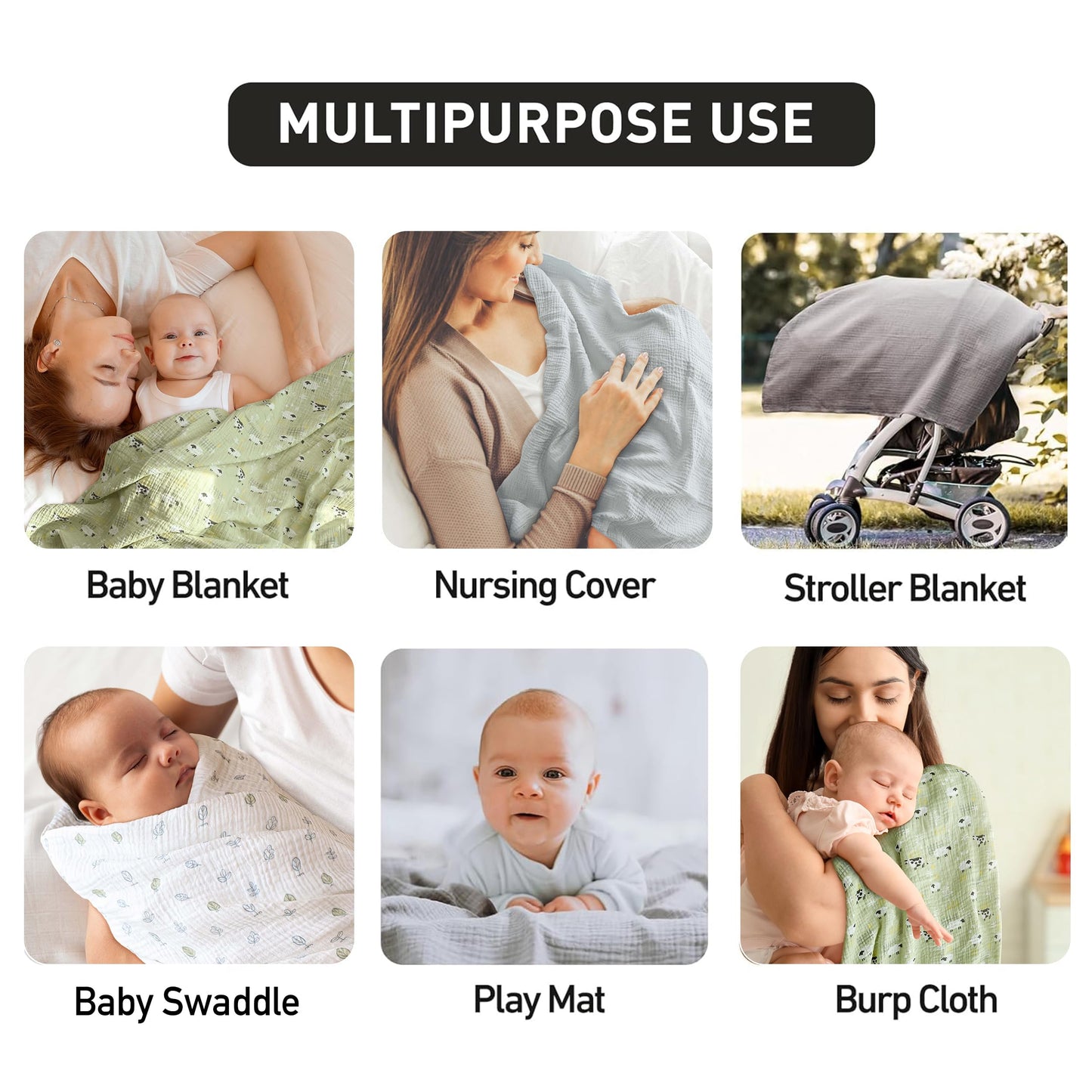 Muslin Swaddle Blankets for Newborn, 3 Pack Breathable Soft Receiving Blanket, Large 38 x 40 inches Swaddle Wrap Burping Clothes Diapers, Essentials Infant Shower Items, Toddler Gift (Cute Farm)