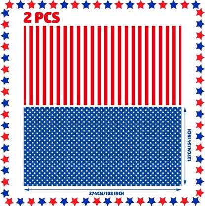 Augisteen Patriotic Plastic Tablecloth - American Flag Design for 4th of July | 54" x 108" Disposable Cover
