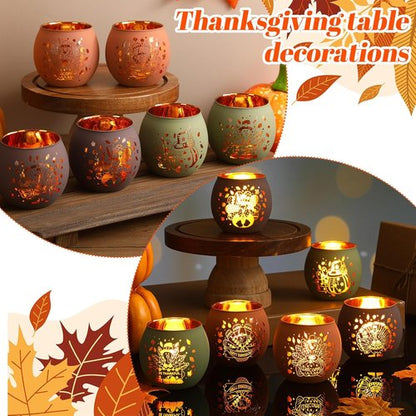 Jingmore Thanksgiving Votive Candle Holders - Set of 6 Flameless Turkey Tea Lights for Fall Decor
