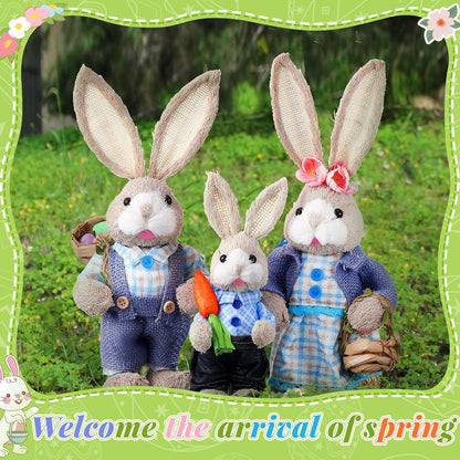 Wesiti Easter Bunny Decorations - Set of 3 Natural Sisal Figurines | 13.8" & 9.8" for Spring Home Decor