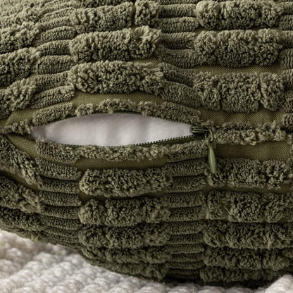 MIULEE Euro Sham Pillow Covers - Soft Boho Striped Corduroy | Pack of 2, 24x24 Inch, Olive Green