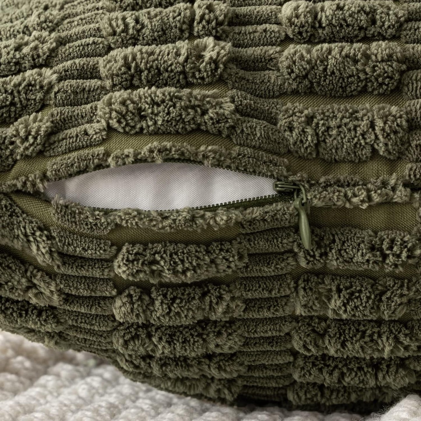 MIULEE Decorative Throw Pillow Covers - Soft Boho Striped Corduroy | 18x18 Inch Olive Green, Pack of 2