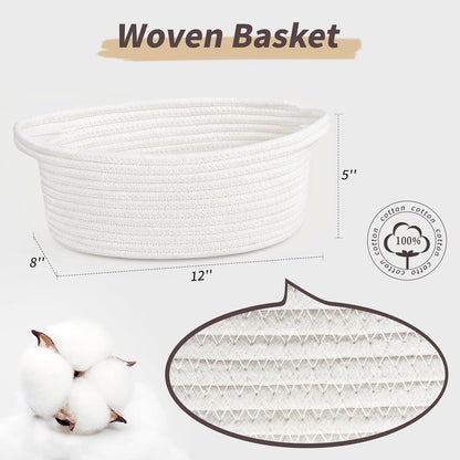 Pro Goleem Small Woven Easter Basket - Durable Gift Basket with Ribbons & Handles | 12" x 8" x 5" White