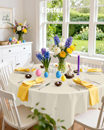 Pureegg Disposable Plastic Tablecloths - 84'' Round, Leakproof & Sturdy for Parties, Weddings, Thanksgiving | Beige & Cream