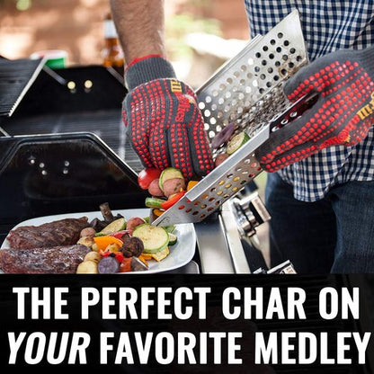 Grillaholics Vegetable Grill Basket for Outdoor Grill - Extra Large, Heavy-Duty Stainless Steel Veggie Grilling Basket with Handles