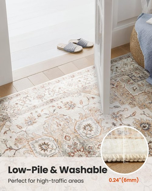Amada 8x10 Area Rugs, Low-Profile Large Washable Area Rug with Non-Slip Backing & Durable Edge Binding, Vintage Rugs for Living Room, Bedroom, Dinning Room
