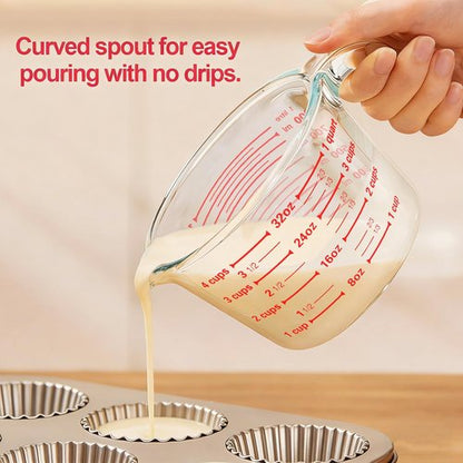 M MCIRCO Glass Measuring Cups Set - 6 Pcs with Lids | 1-Cup, 2-Cup, 4-Cup Nesting Jugs for Kitchen