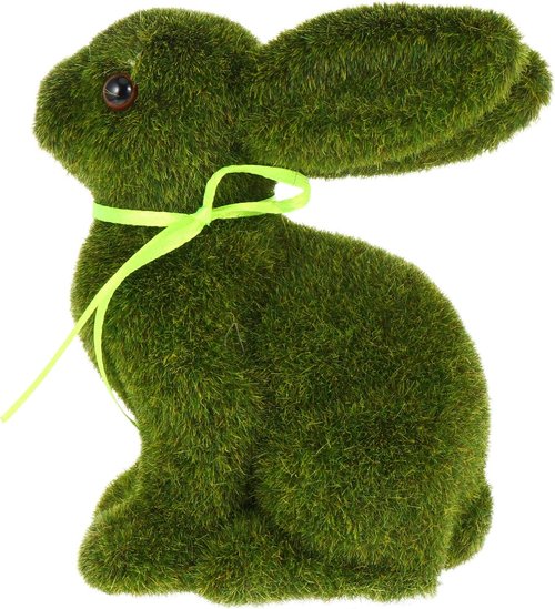 Flocked Easter Bunny Decor by Lifelike - Lifelike Green Moss Rabbit for Home, Office & Kids' Events