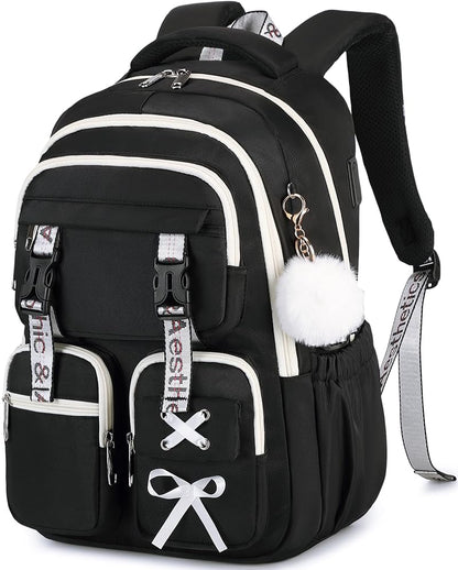 Gothic School Backpack for Girls with USB Ports - Black