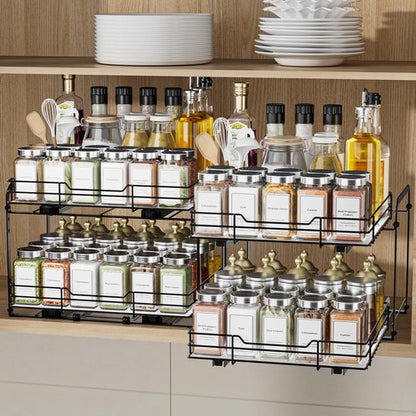 BOIVSHI 2-Tier Spice Rack, Pull Out Cabinet Organizer Spice Racks Height Adjustable Heavy Duty Metal Basket for Inside Cabinets & Pantry Closet(9.5''Wx10.5''Dx9.5''H)