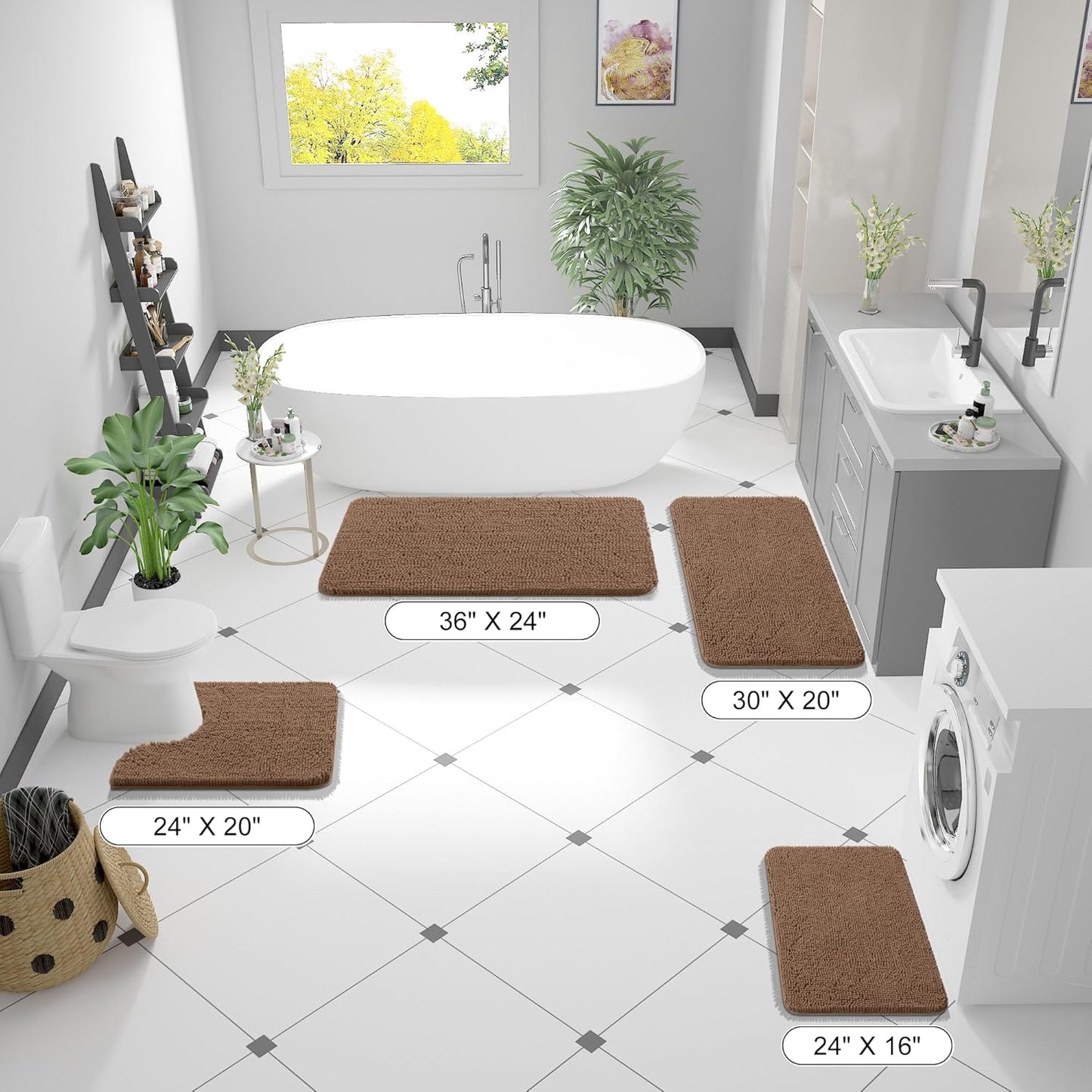 OLANLY Large Bathroom Rugs - Extra Soft Chenille Bath Mats | Quick Dry, Machine Washable, Mocha 45x27