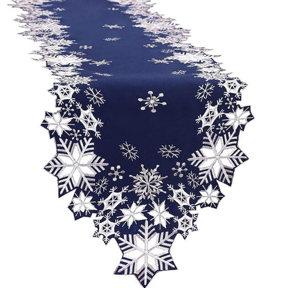 Simhomsen Navy Embroidered Snowflakes Table Runner 14×90 inches – Winter Holiday