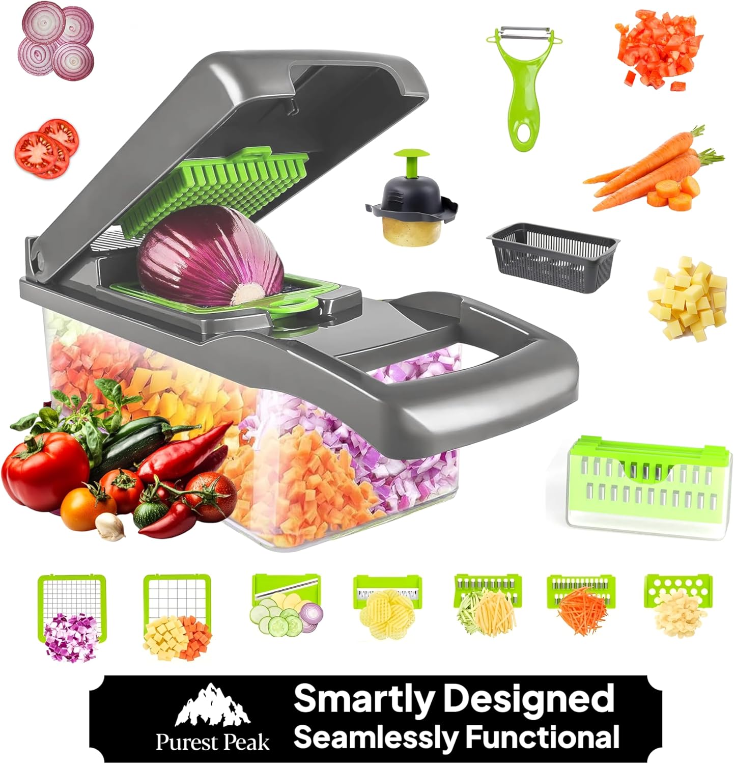 Pro-Series 16-in-1 Vegetable Chopper - Multi-Blade Food Cutter with Container & Kitchen Gadgets