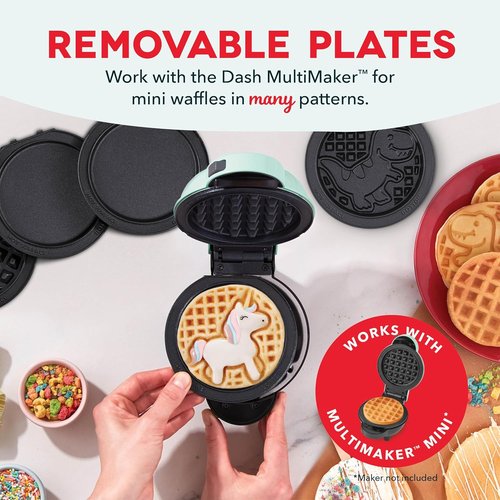 Dash MultiMaker® Mini System Removable Plate Set - Nonstick Fun-Shaped Waffle Plates - 4-Inch Unicorn & Dinosaur (Two-Pack)
