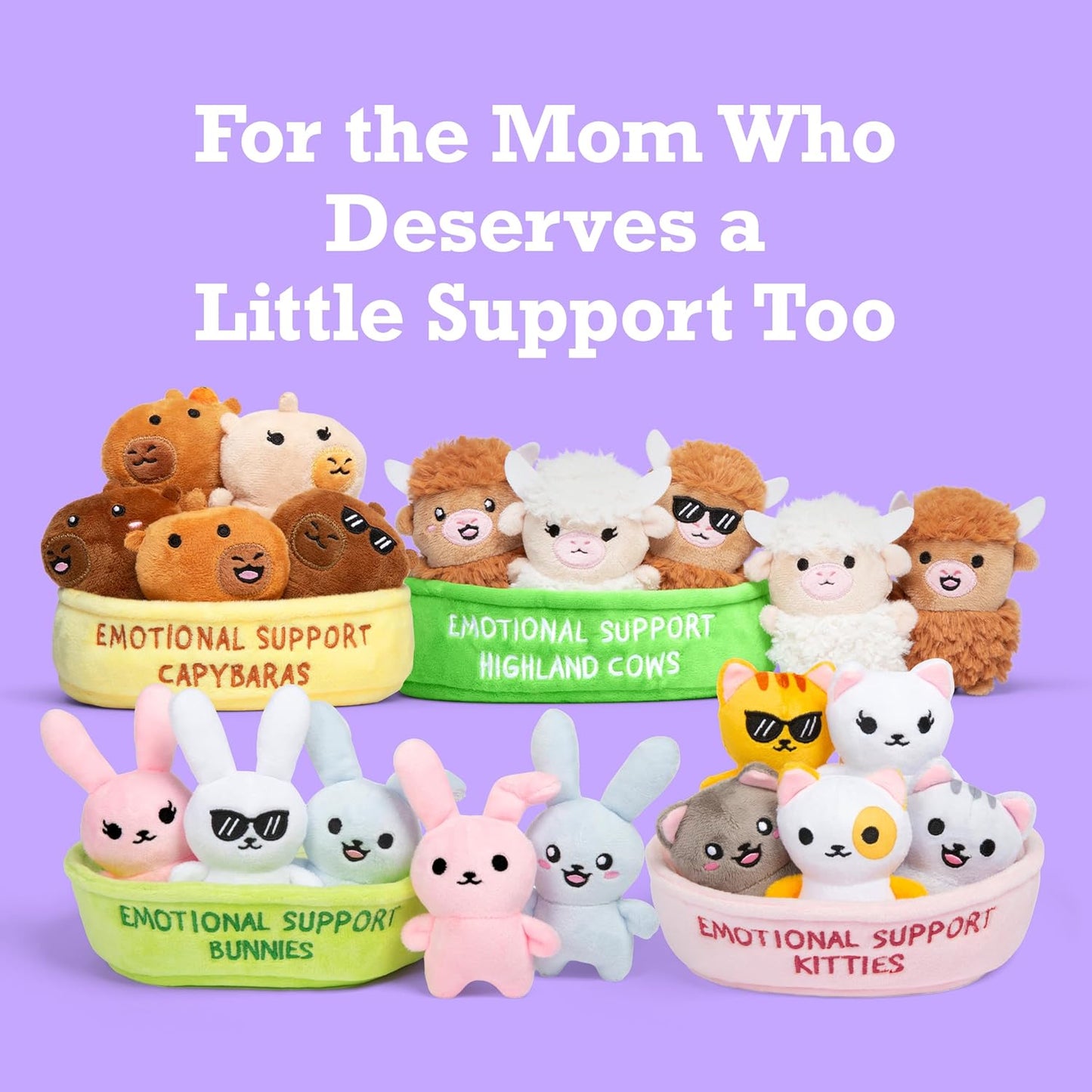WHAT DO YOU MEME? Emotional Support Bunnies - Cuddly Plush Toys for All Ages | Set of 5 with Basket