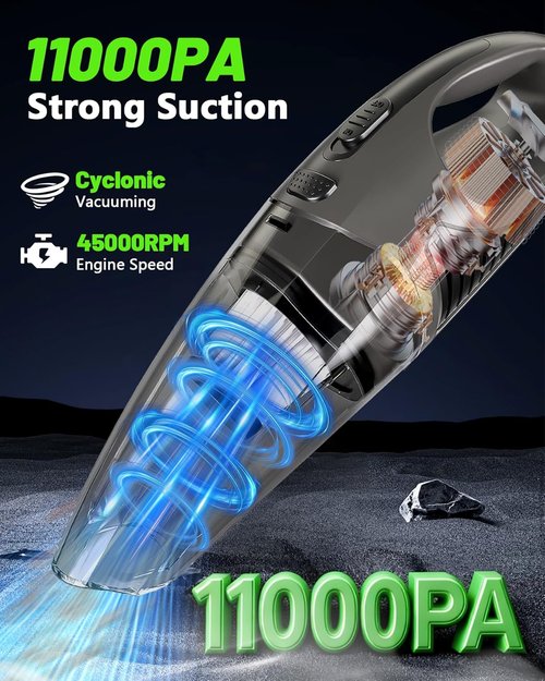 **Skiennix Handheld Vacuum - Cordless 11KPA Strong Suction | 25 Mins Runtime, Lightweight & Rechargeable for Home, Car, Office**