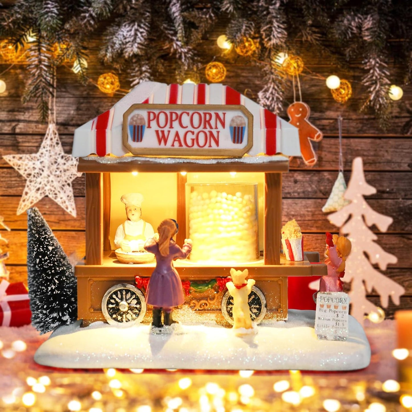 Regine Switzerland Christmas Village Collectible House - Popcorn House with LED Light & Music | Indoor Xmas Decor