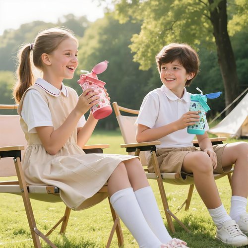Fimibuke Kids Insulated Water Bottle - 14oz BPA-Free Stainless Steel Tumbler with Straw Lid & Handle