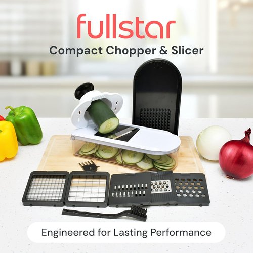 Fullstar Mandoline Slicer - 6-in-1 Vegetable Chopper & Cutter with Container | Black Kitchen Essential