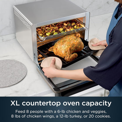 Ninja Air Fryer & Toaster Oven - Prestige Smart XL Countertop Oven | Bakes 20 Cookies & Fits 12lb Turkey | 1800 Watts | Stainless Steel