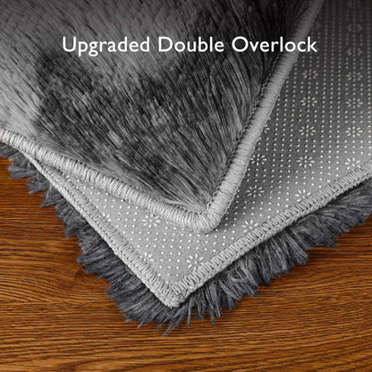 Ophanie Soft Fluffy Shaggy Area Rug - Aesthetic Tie-Dyed Black & Light Grey | 4x6 Ft for Bedroom, Living Room, Nursery