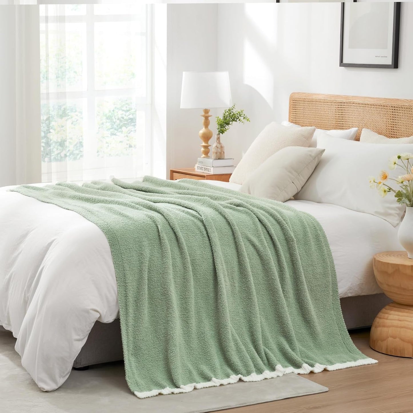 Snuggle Sac Ultra Soft Throw Blanket - Reversible Sage Green Microfiber | Cozy 50x60 Inches Gift for Women