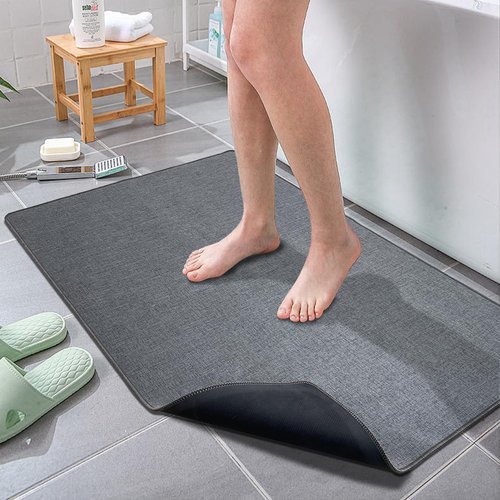 Yancorp 16"x26" Ultra Thin Bathroom Rugs,Low Profile Bath Rug,Rubber mat,Fit Under Door,Non Slip,Machine Washable Shower Rug,Dark Grey